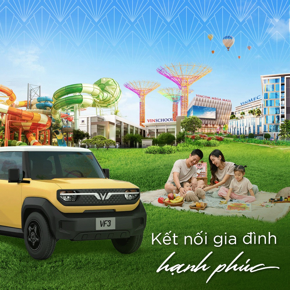 Gia đình tận hưởng tiện ích tại Vinhomes Green City gồm Vincom, Vinschool, Vinmec và công viên nước.