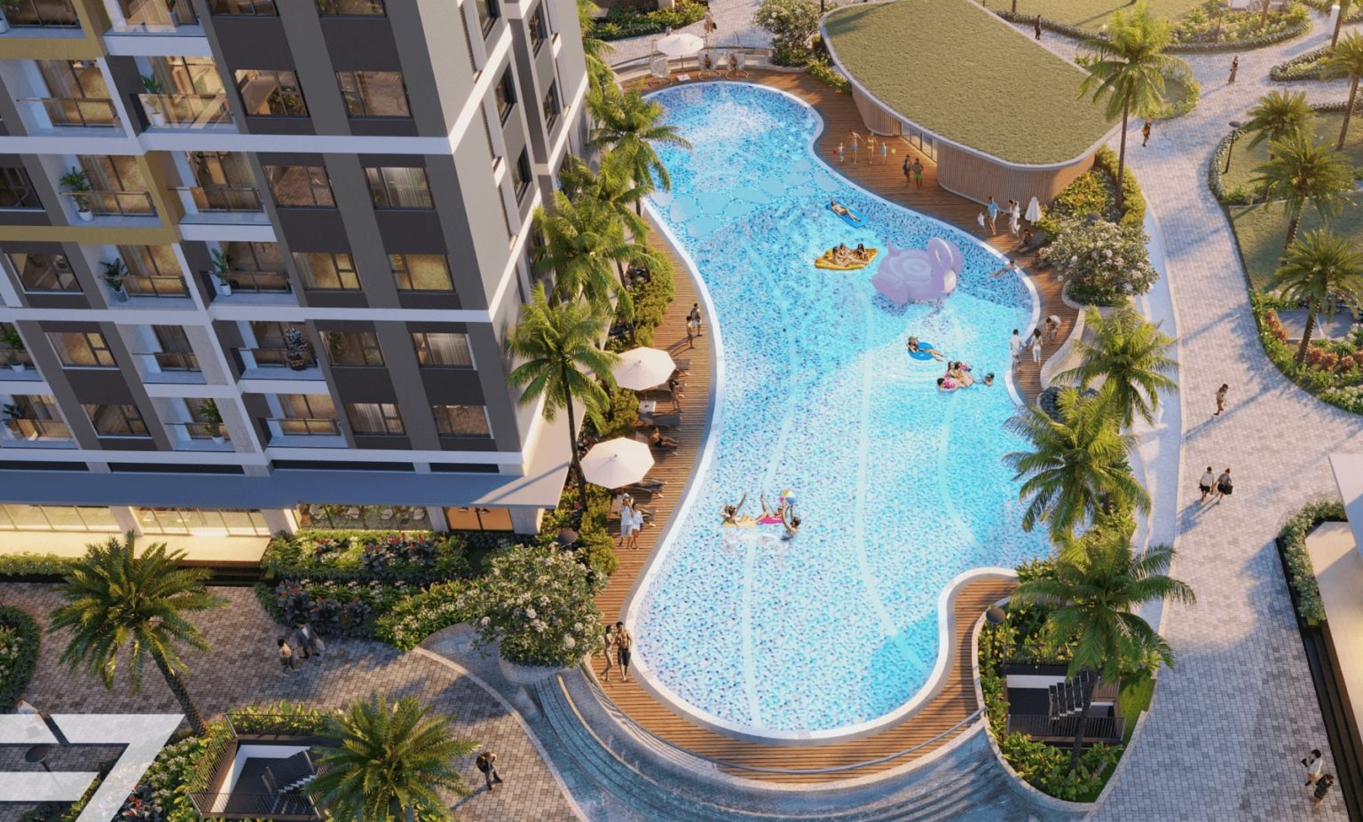 Hồ bơi ngoài trời phong cách resort hiện đại dành cho cư dân The Beverly Solari