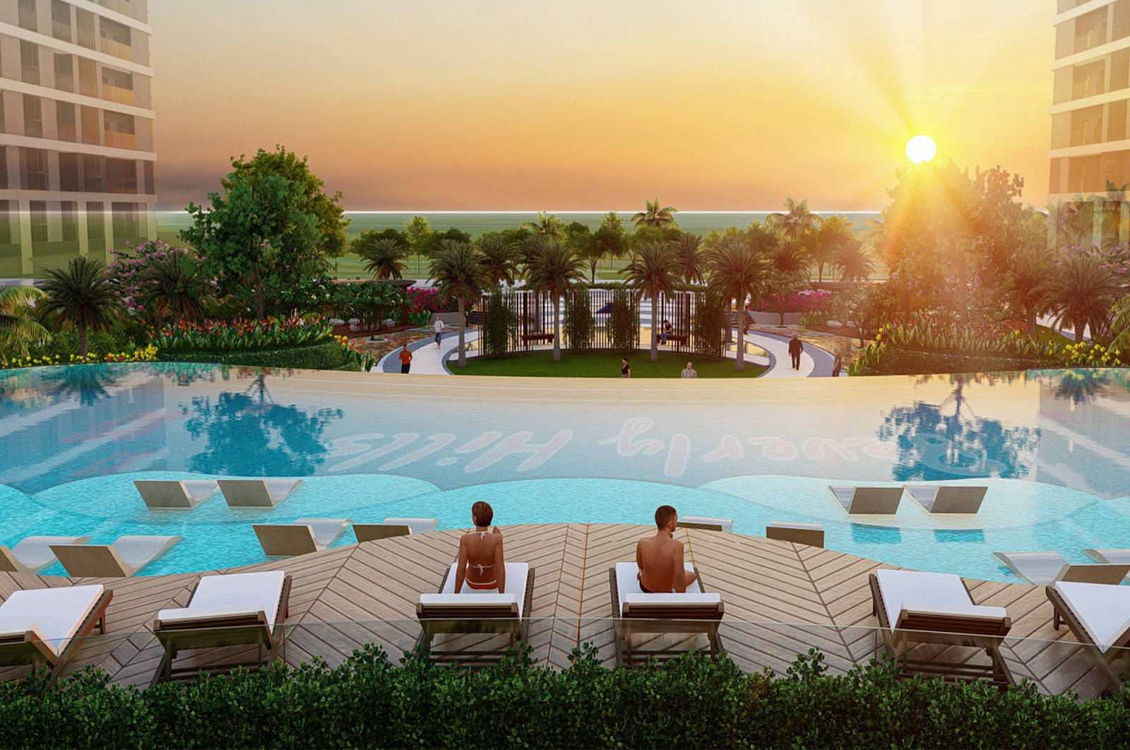 Tiện ích hồ bơi nước mặn vô cực tại Vinhomes The Beverly view trọn công viên 36ha Grand Park.