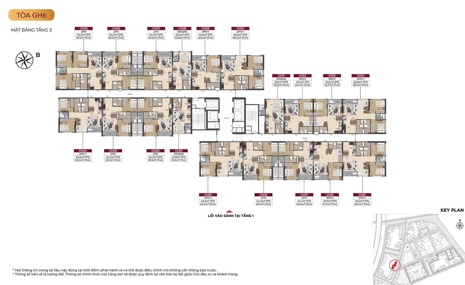 Sơ đồ thiết kế căn hộ tòa GH6 dự án Glory Heights