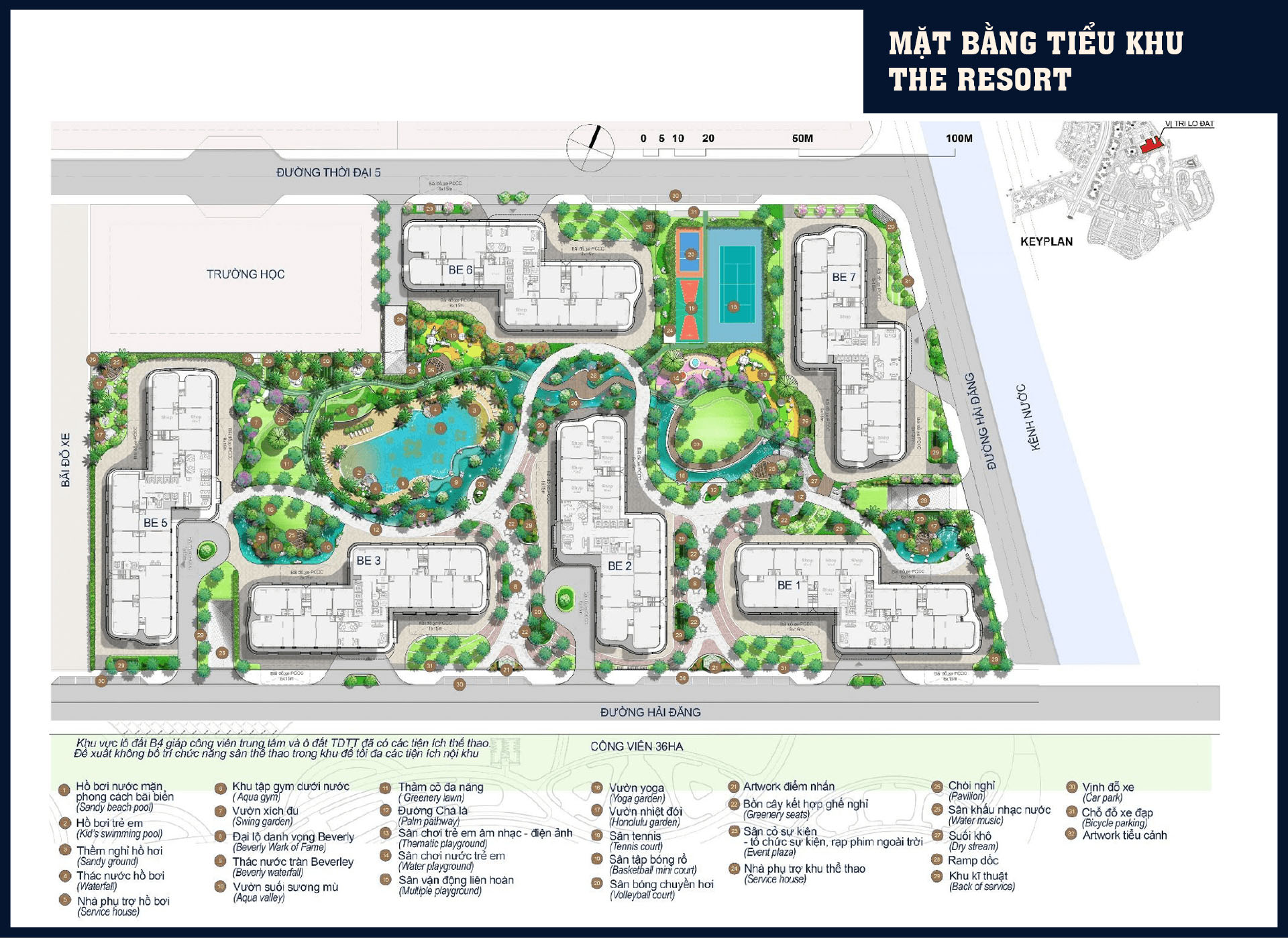 Sơ đồ mặt bằng chi tiết phân khu The Resort dự án Vinhomes The Beverly Quận 9 với hệ thống tiện ích nội khu đẳng cấp.