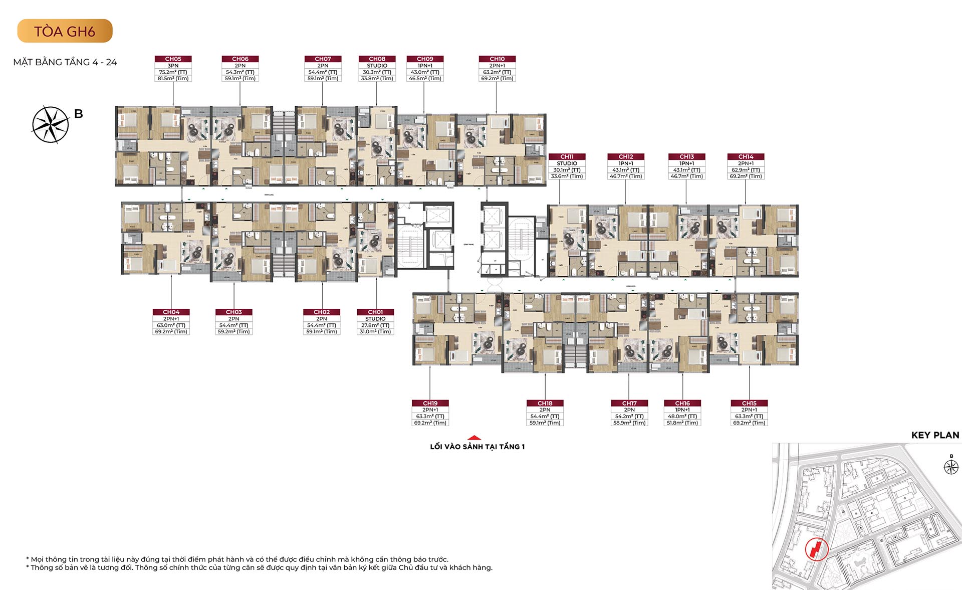 Sơ đồ thiết kế căn hộ tòa GH6 dự án Glory Heights
