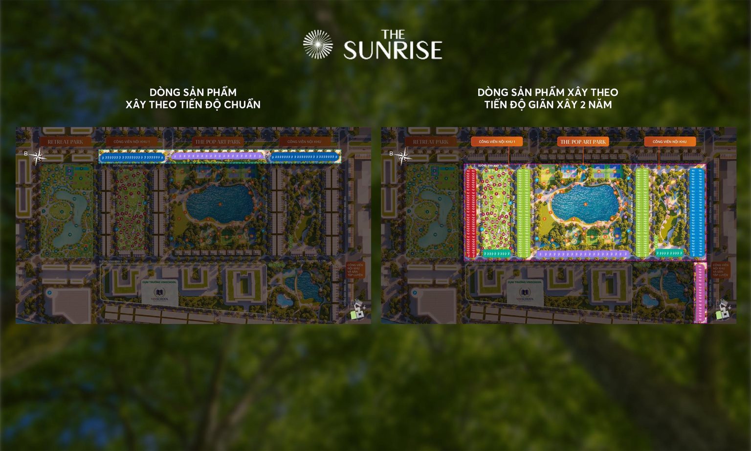 Sơ đồ phân khu The Sunrise và tiến độ xây dựng giãn 2 năm