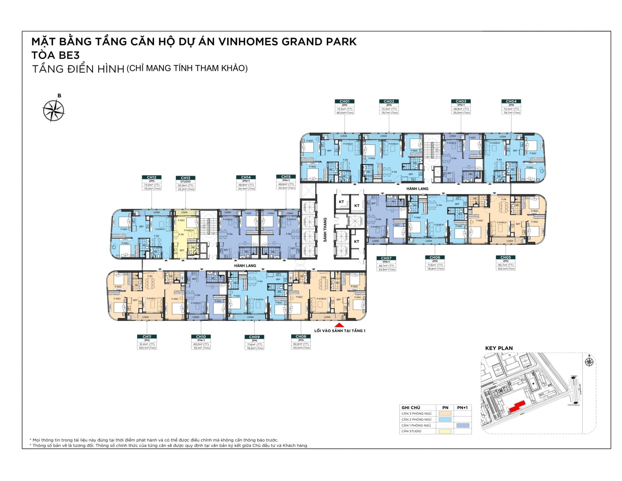 Mặt bằng tầng điển hình tòa BE3 dự án The Beverly Vinhomes Grand Park