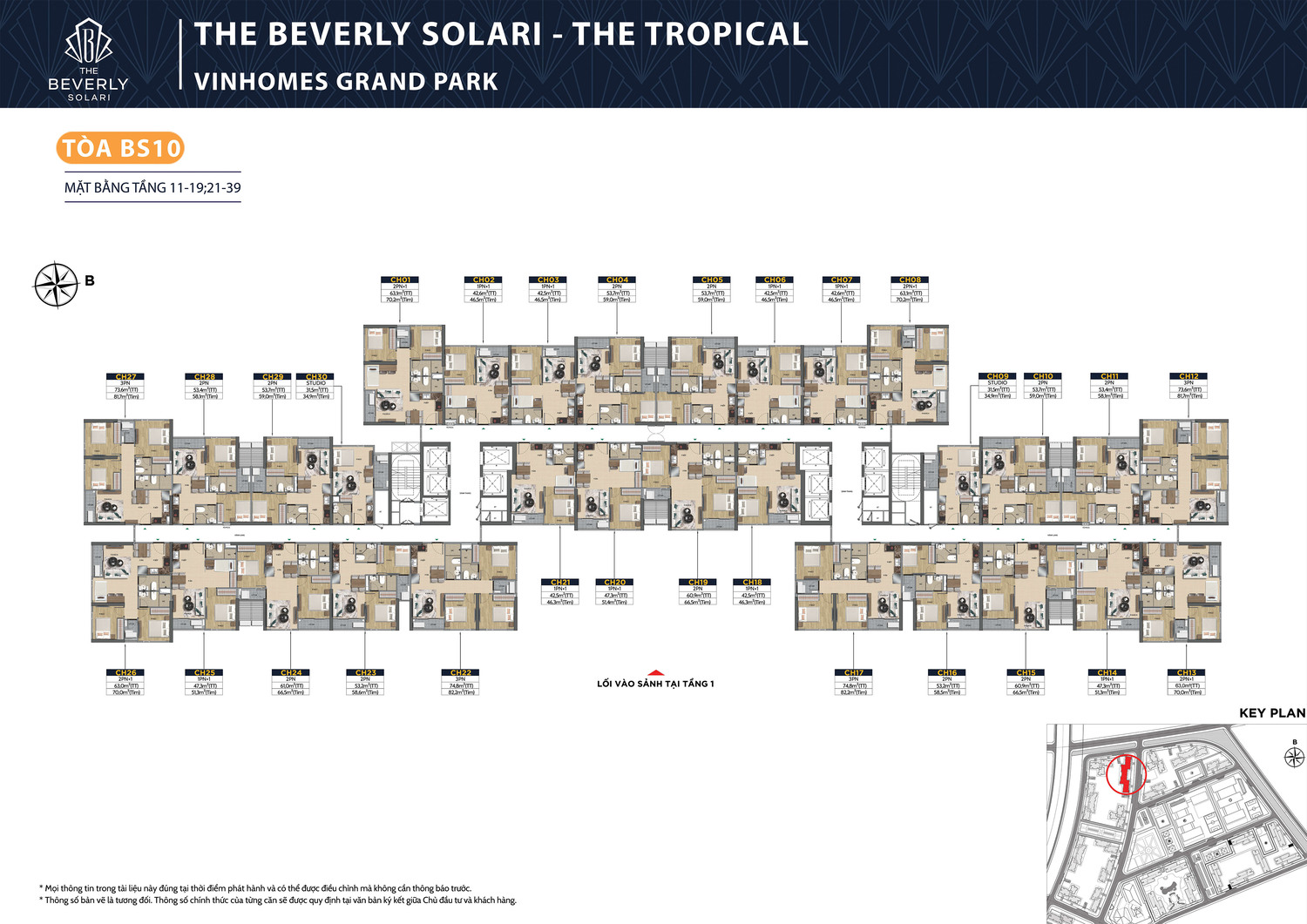 Mặt bằng tòa BS10 tầng 11 đến 39 phân khu The Tropical dự án Beverly Solari