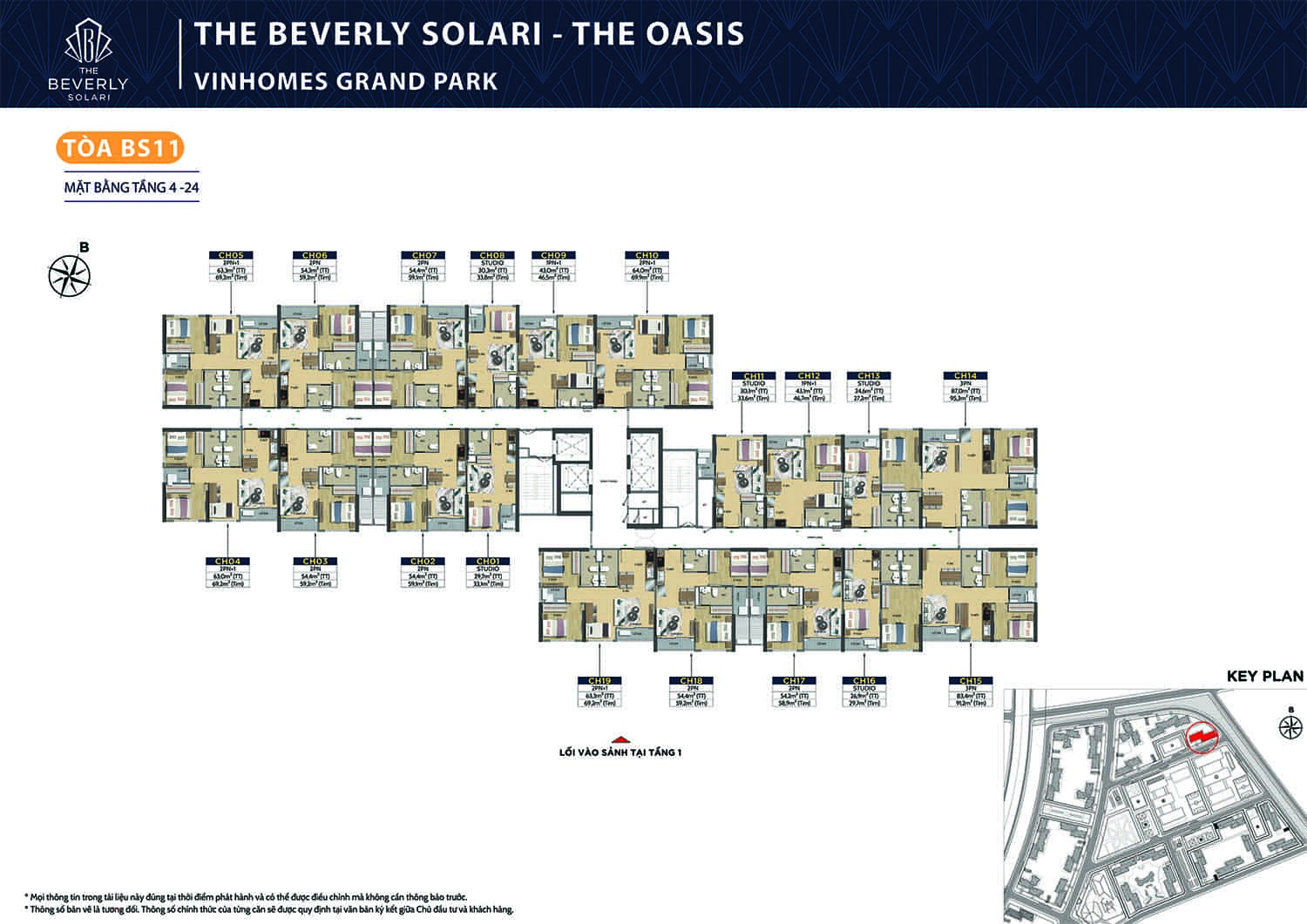 Mặt bằng tầng 4 đến 24 tòa BS11 phân khu The Oasis Vinhomes Grand Park