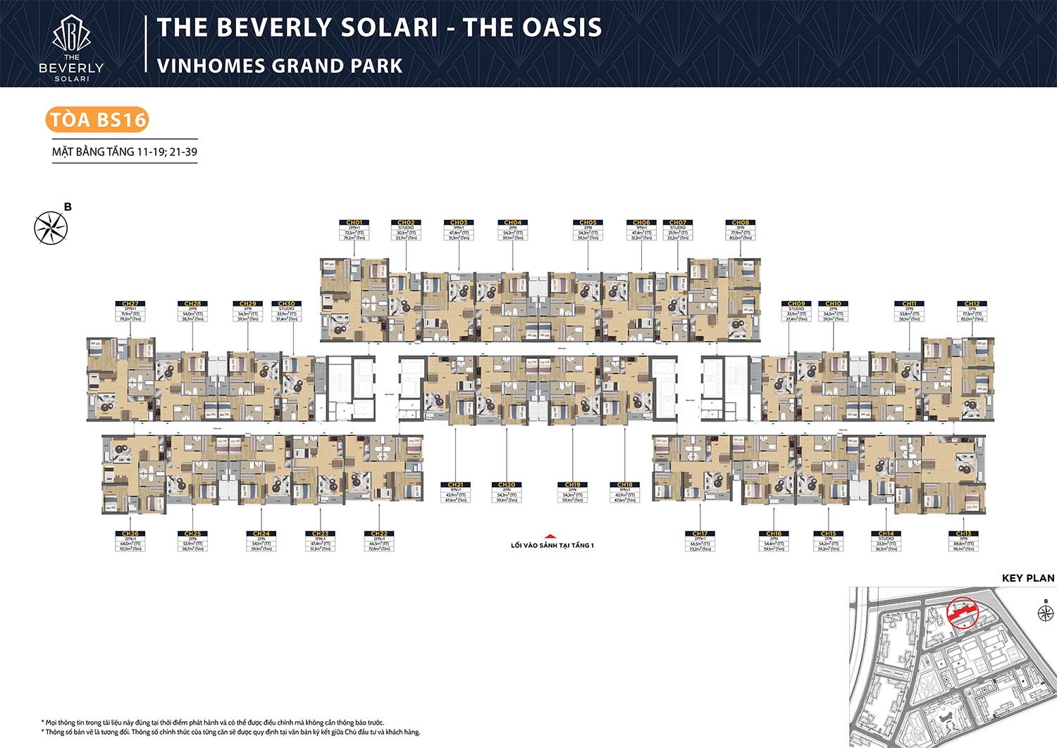 Mặt bằng chi tiết tòa BS16 tầng 11-39 phân khu The Oasis Beverly Solari