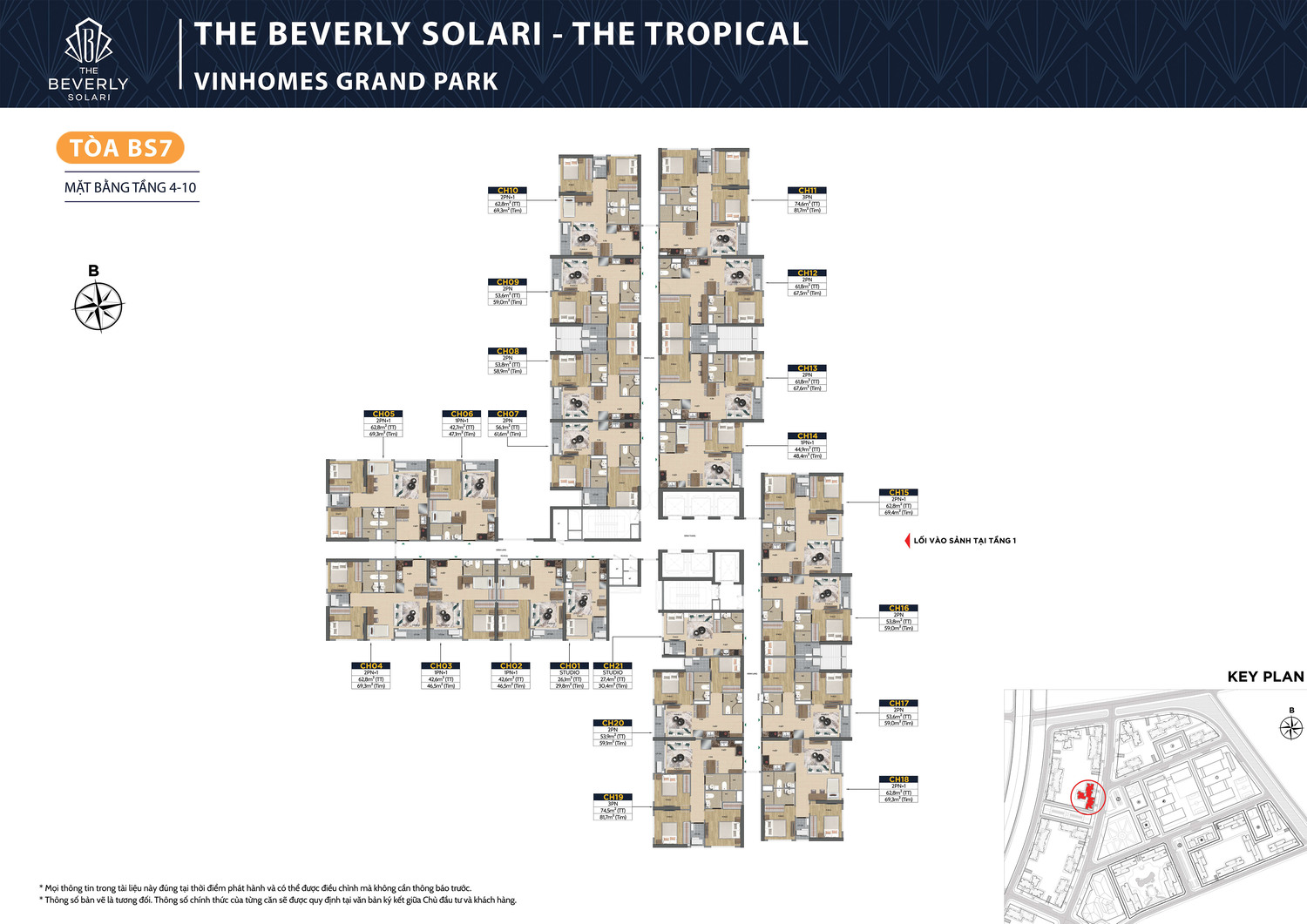 hi tiết mặt bằng tầng 4-10 tòa BS7 phân khu The Tropical Vinhomes Grand Park