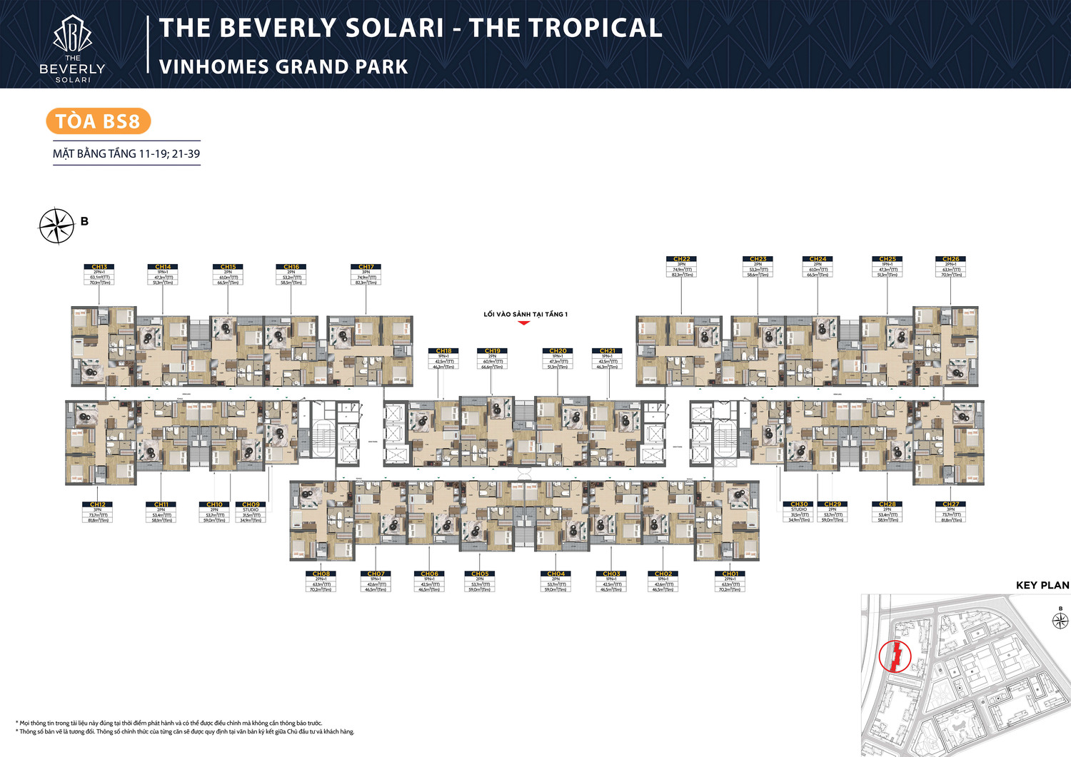 Mặt bằng điển hình tòa BS8 phân khu The Tropical The Beverly Solari tầng 11-39
