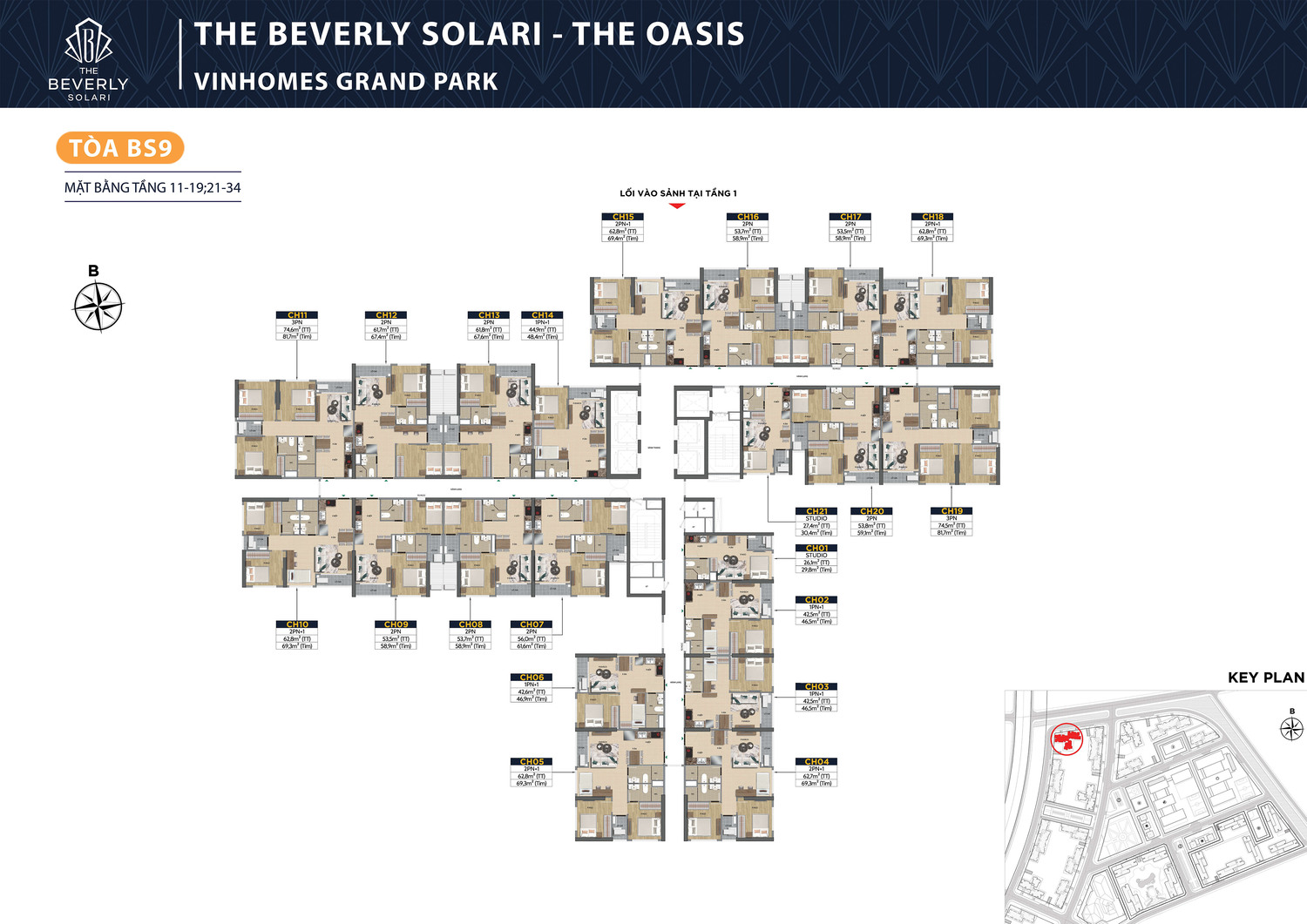Mặt bằng tầng 11-34 tòa BS9 phân khu The Oasis