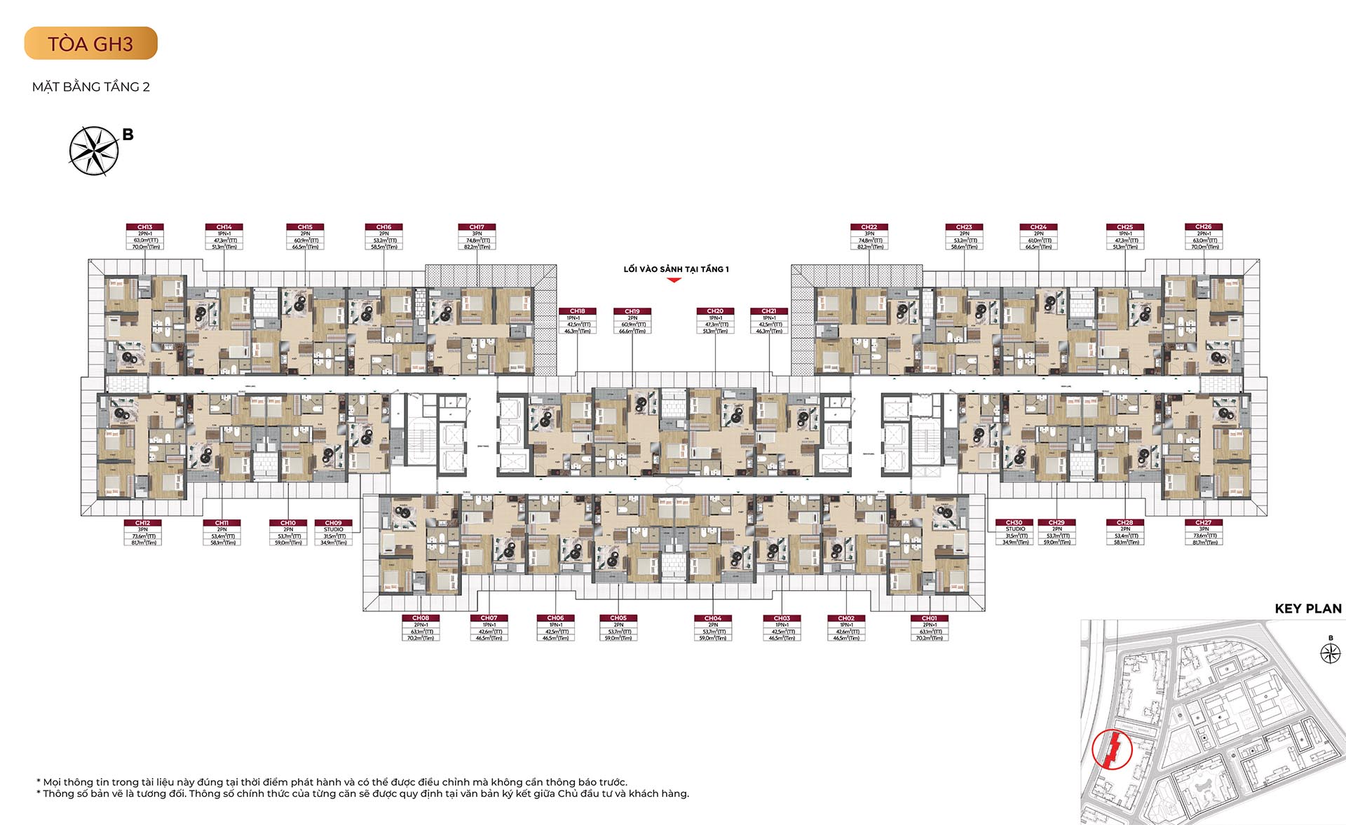 Mặt bằng tầng tòa GH3 thiết kế hình chữ Z đặc trưng tại phân khu Glory Heights.
