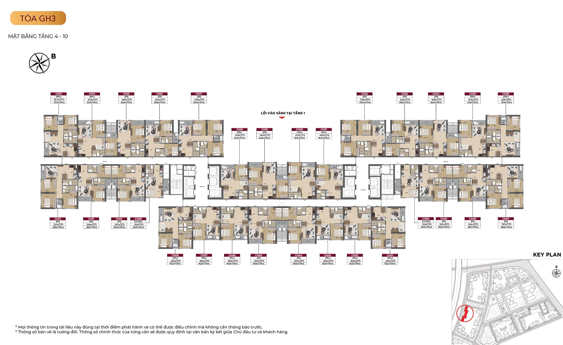 Mặt bằng tầng tòa GH3 thiết kế hình chữ Z đặc trưng tại phân khu Glory Heights.