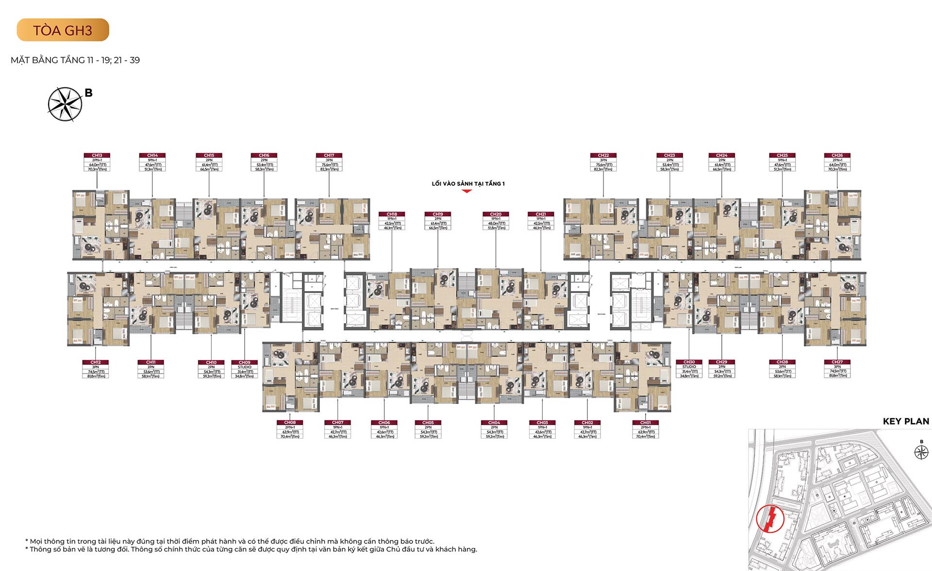 Mặt bằng tầng tòa GH3 thiết kế hình chữ Z đặc trưng tại phân khu Glory Heights.