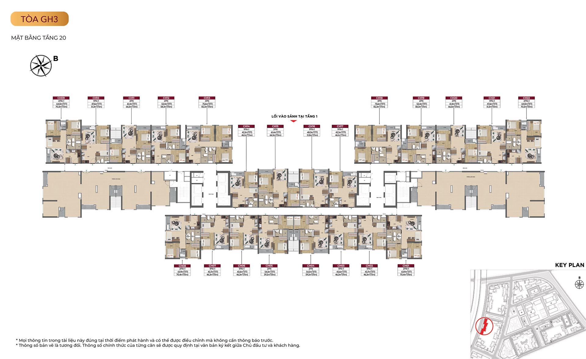 Mặt bằng tầng tòa GH3 thiết kế hình chữ Z đặc trưng tại phân khu Glory Heights.