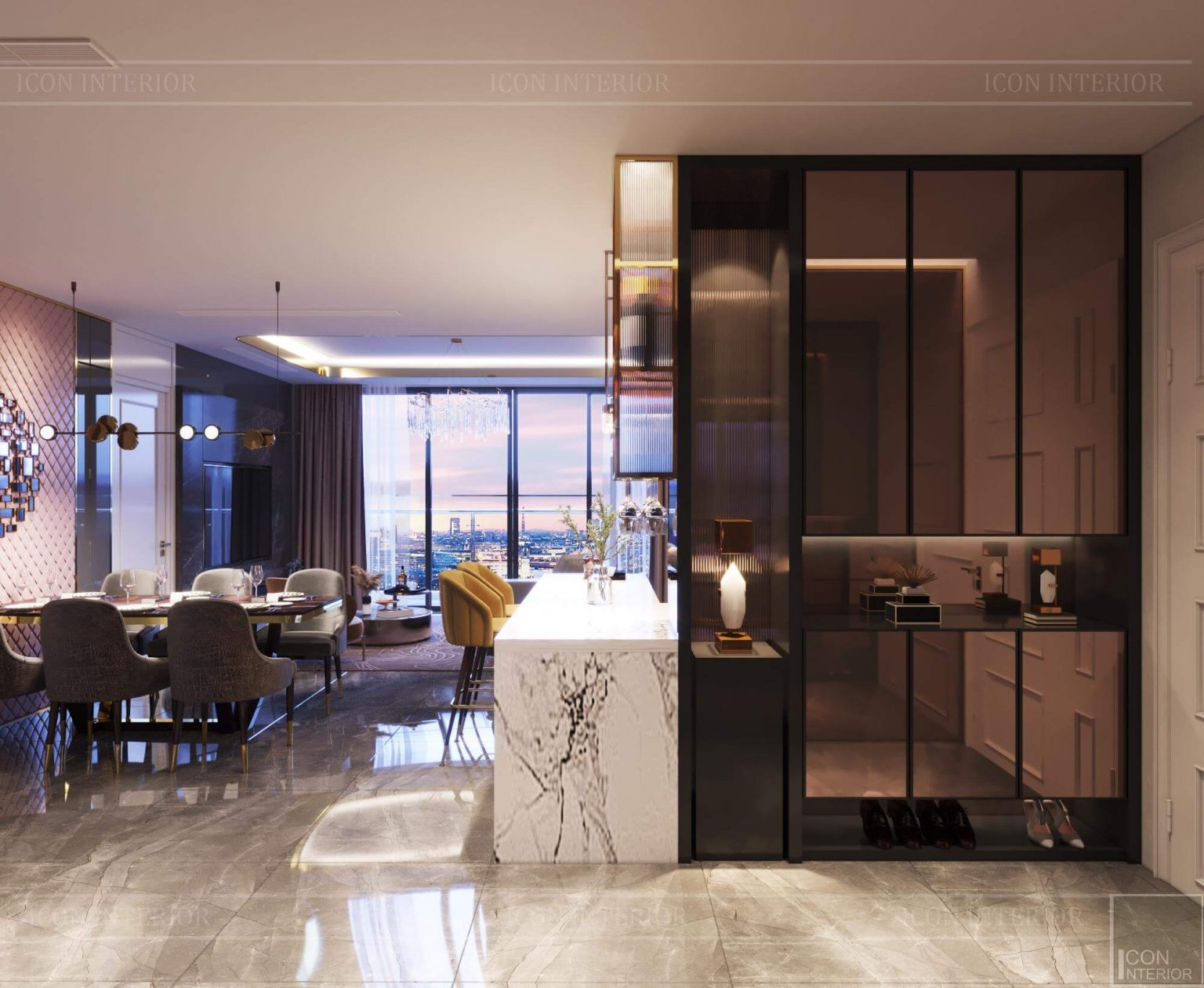 Phòng khách căn hộ The Beverly Solari với tầm nhìn Panorama toàn cảnh Vinhomes Grand Park