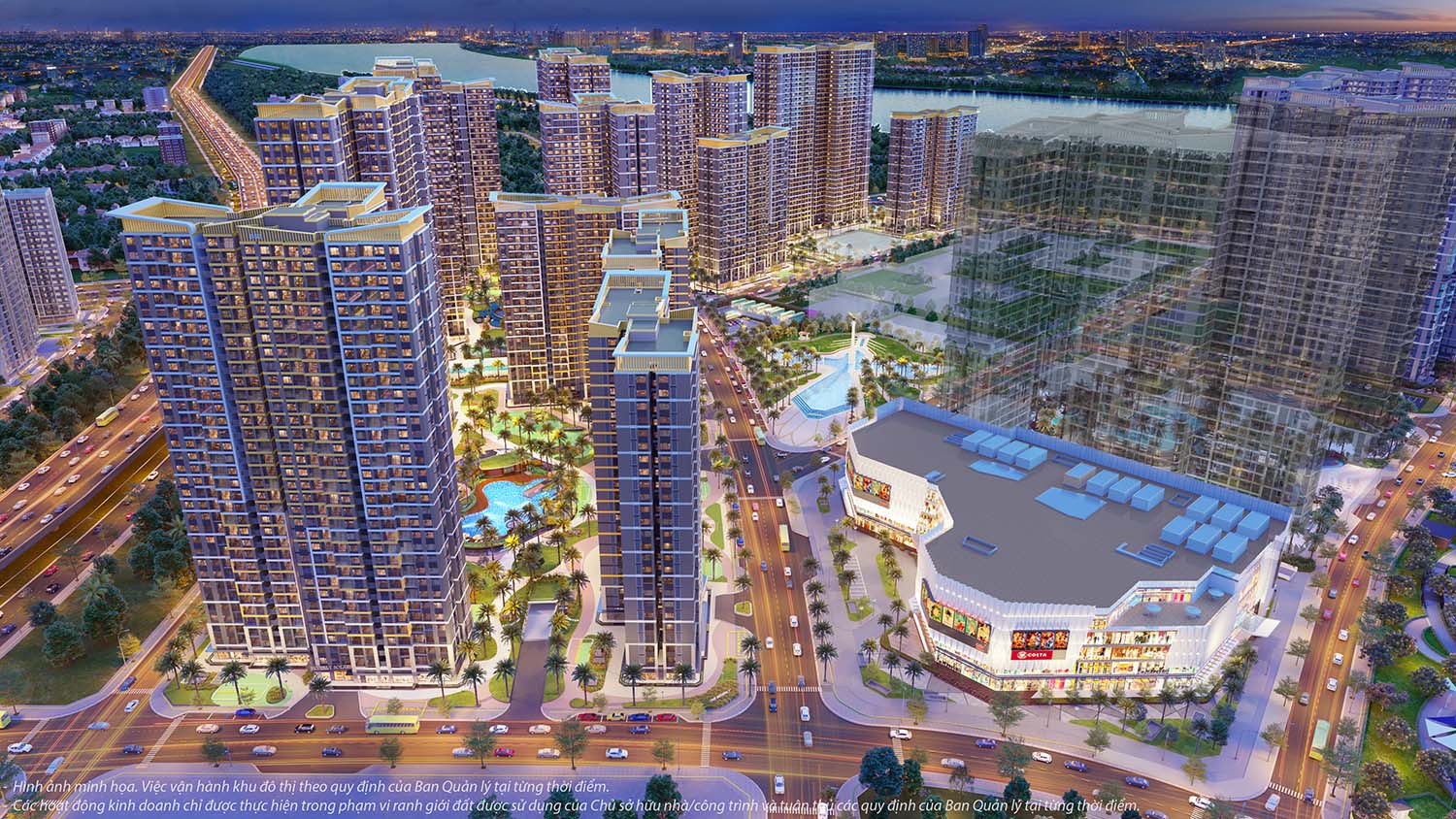 Phối cảnh từ trên cao quảng trường Golden Eagle tại phân khu Glory Heights Vinhomes Grand Park