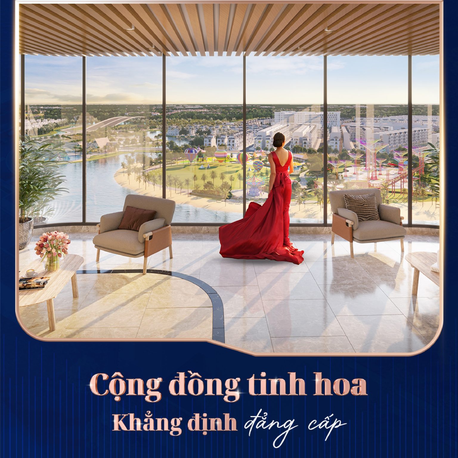 Tầm nhìn panorama đắt giá từ căn hộ cao cấp Vinhomes Green City hướng ra hồ trung tâm.