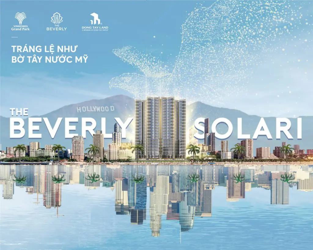 Phối cảnh dự án căn hộ The Beverly Solari tại Vinhomes Grand Park với biểu tượng đại bàng và phong cách Mỹ